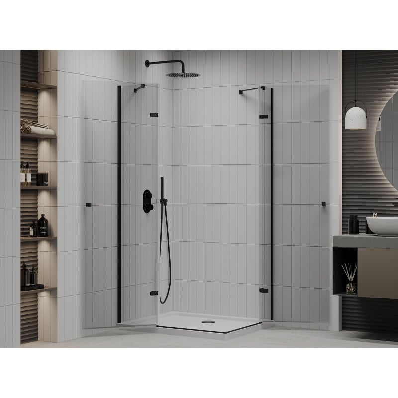 Mexen Roma Duo cabine de douche pivotante 100 x 90 cm, transparent, noir + receveur Flat - 854-100-090-70-02-4010B