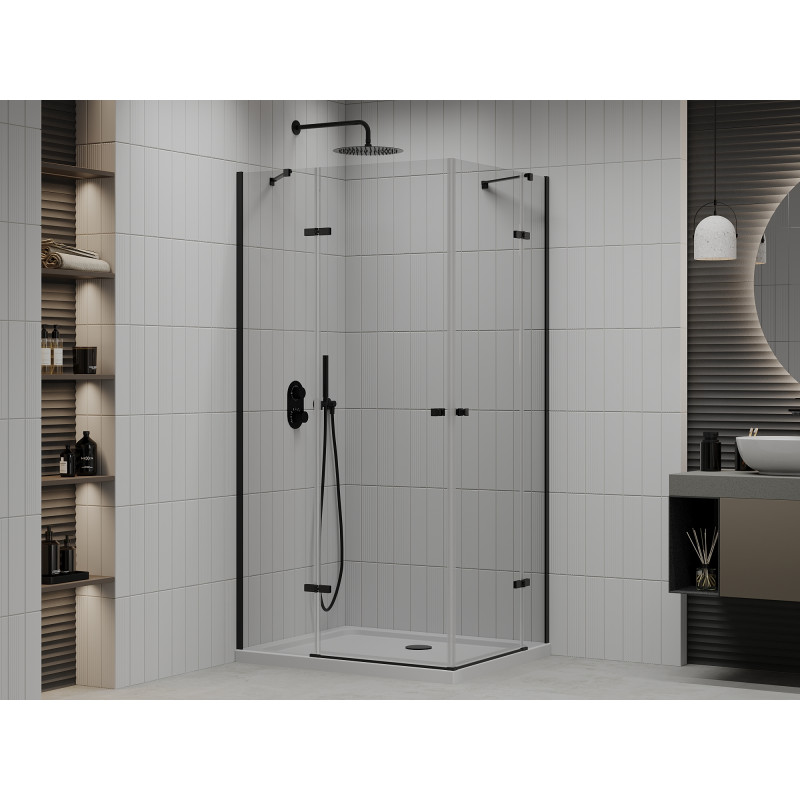 Mexen Roma Duo cabine de douche pivotante 100 x 90 cm, transparent, noir + receveur Flat - 854-100-090-70-02-4010B