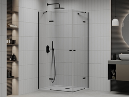 Mexen Roma Duo cabine de douche pivotante 100 x 90 cm, transparent, noir + receveur Flat - 854-100-090-70-02-4010B