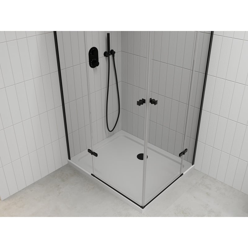 Mexen Roma Duo cabine de douche pivotante 100 x 90 cm, transparent, noir + receveur Flat - 854-100-090-70-02-4010B