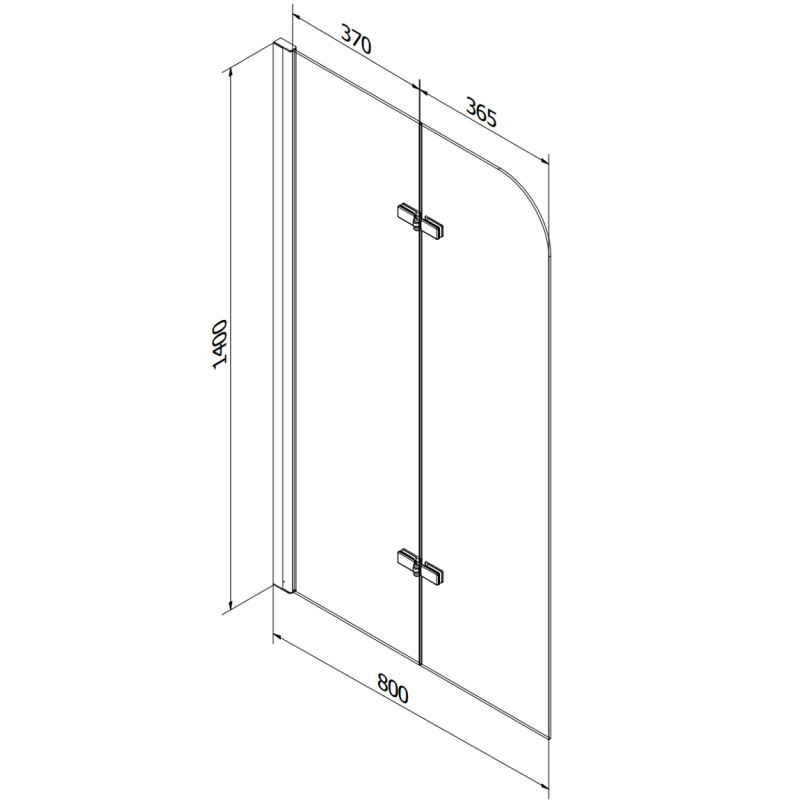 Mexen Felix pare-douche de baignoire 2 volets 80 x 140 cm, transparent, noir - 890-080-002-70-00