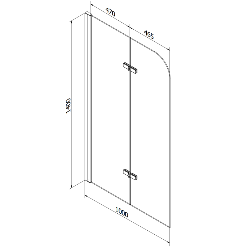 Mexen Felix pare-douche baignoire 2 panneaux 100 x 140 cm, transparent, noir - 890-100-002-70-00