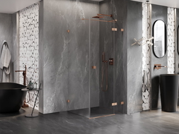 Mexen Lunar T cabine de douche pivotante droite 80 x 80 cm, transparent, cuivre brossé - 834T-080-080-65-00-P