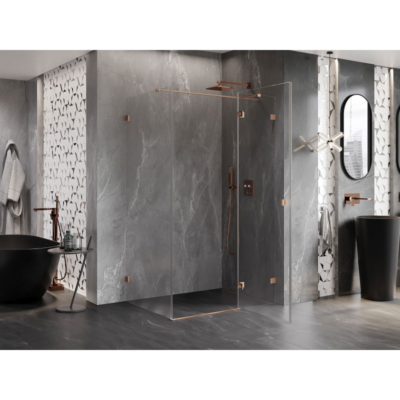 Mexen Lunar T cabine de douche pivotante droite 85 x 90 cm, transparent, cuivre brossé - 834T-085-090-65-00-P