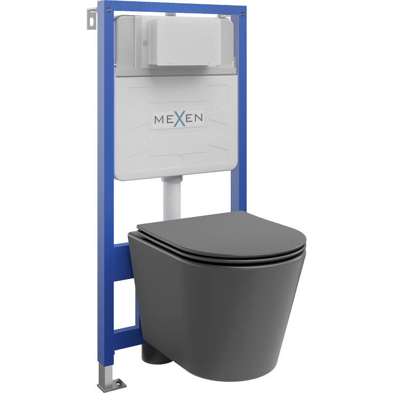 Mexen Rico ensemble WC encastré châssis Fenix Slim avec cuvette WC et abattant à descente lente, gris foncé mat