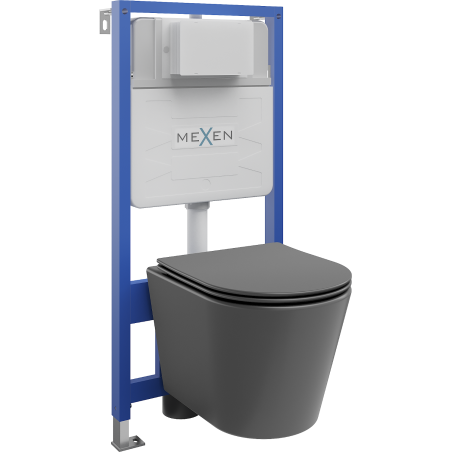 Mexen Rico ensemble WC encastré châssis Fenix Slim avec cuvette WC et abattant à descente lente, gris foncé mat