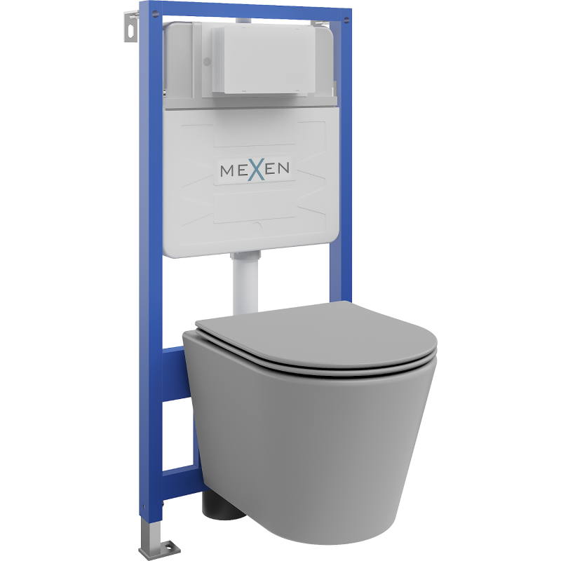Ensemble WC encastré Mexen cadre Fenix Slim avec cuvette WC Rico et abattant à descente lente, gris clair mat - 61030724061