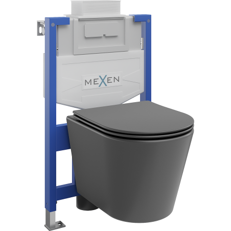 Ensemble WC encastré Mexen cadre Fenix XS-U avec cuvette Rico et abattant à descente lente, gris foncé mat - 68530724071