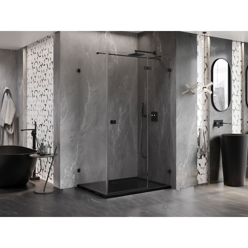 Mexen Lunar T cabine de douche pivotante droite 75 x 80 cm, transparente, noire - 834T-075-080-70-00-P