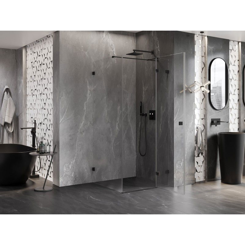 Mexen Lunar T cabine de douche pivotante droite 90 x 90 cm, transparent, noir - 834T-090-090-70-00-P