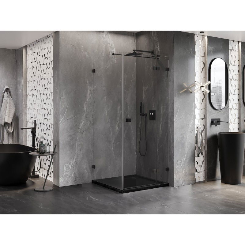 Mexen Lunar T cabine de douche pivotante droite 100 x 100 cm, transparent, noir - 834T-100-100-70-00-P