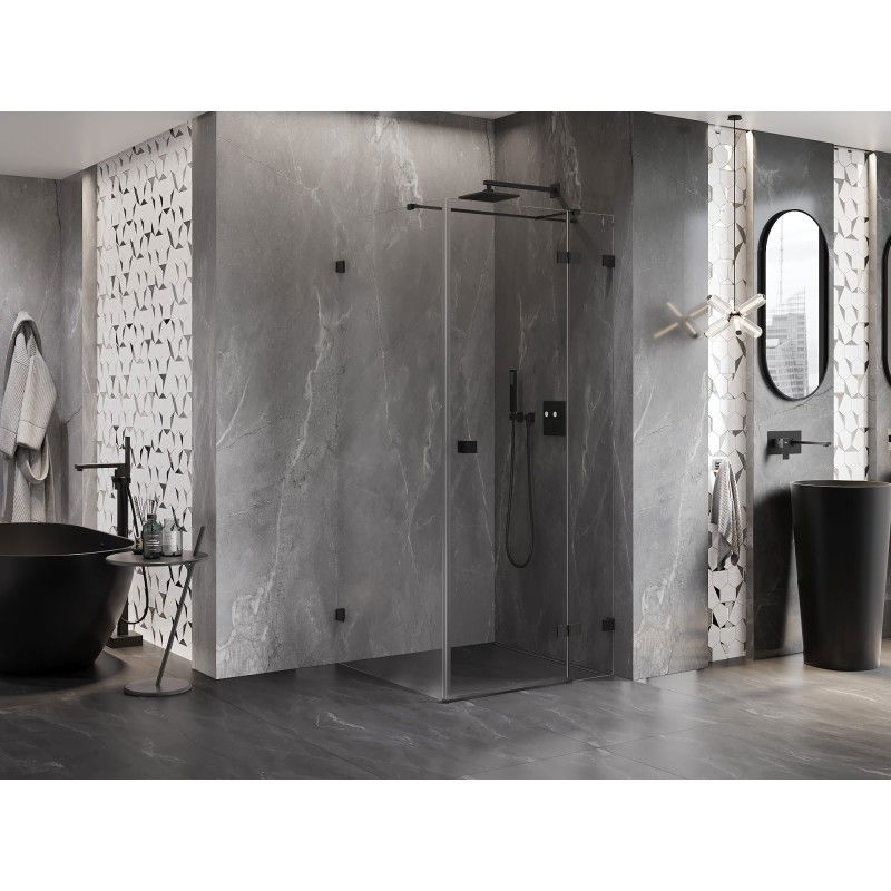 Mexen Lunar T cabine de douche pivotante droite 100 x 100 cm, transparent, noir - 834T-100-100-70-00-P