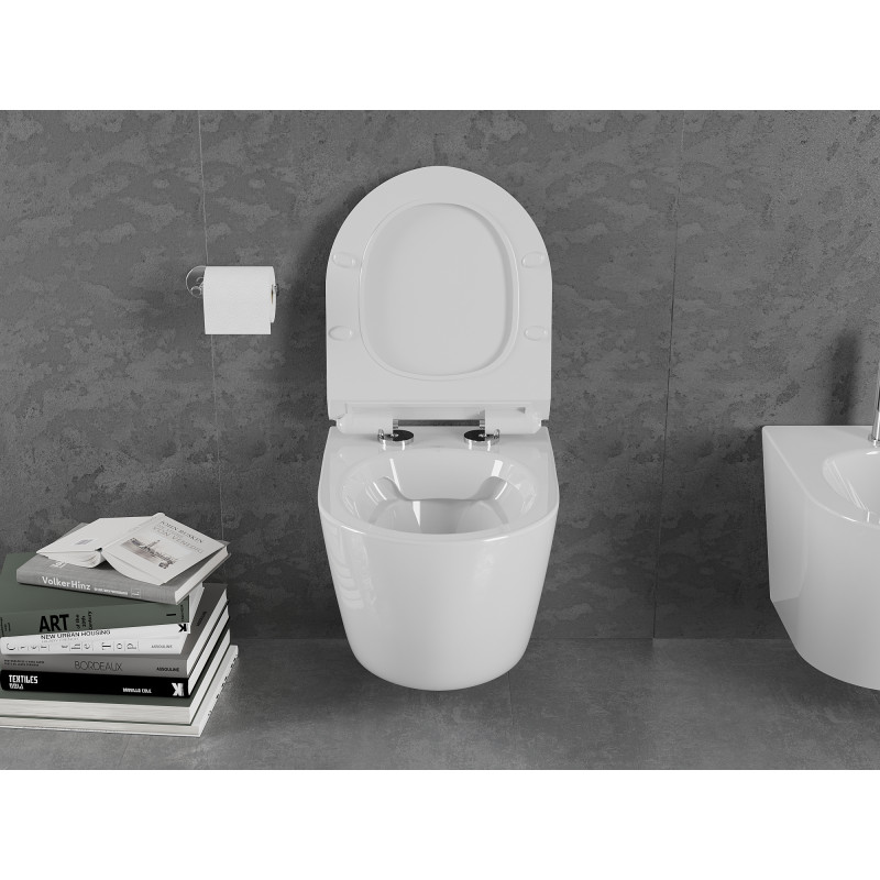 Mexen Lena cuvette wc sans bride avec abattant slim à descente progressive, duroplast, blanc brillant - 30224000