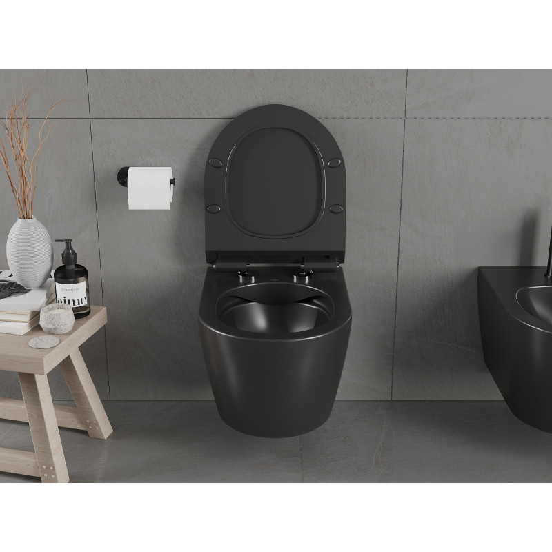 Mexen Carmen cuvette WC Rimless avec abattant à descente progressive slim, duroplast, noir mat - 30880185