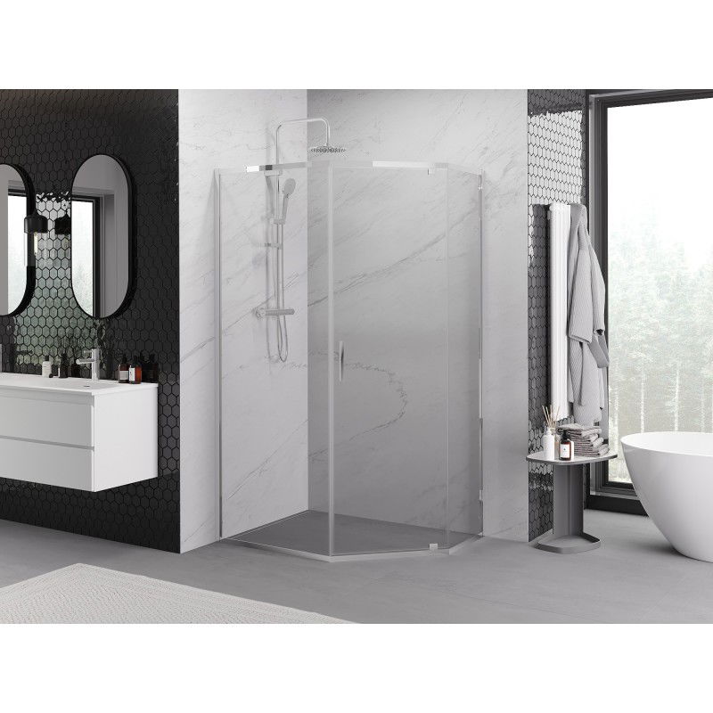 Mexen Exo cabine de douche pentagonale pivotante 90 x 80 cm, transparent, chromé - 812-090-080-01-00