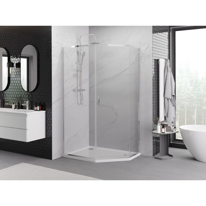 Mexen Exo cabine de douche pentagonale pivotante 100 x 80 cm, transparent, chrome - 812-100-080-01-00