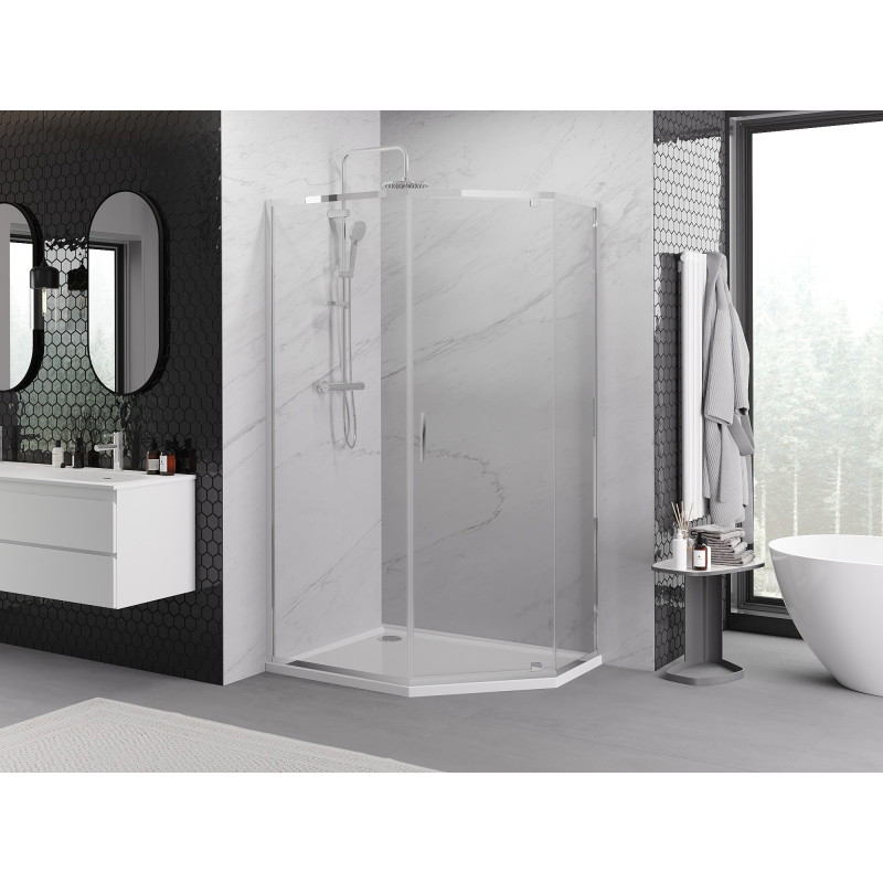 Mexen Exo-R cabine de douche pentagonale pivotante 100 x 80 cm, transparent, chrome - 812-100-080-01-00