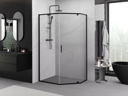 Mexen Exo-R cabine de douche pentagonale pivotante 90 x 80 cm, transparente, noire - 812-090-080-70-00