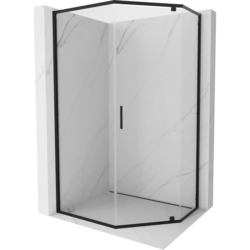 Mexen Exo cabine de douche pentagonale pivotante 100 x 80 cm, transparente, noire - 812-100-080-70-00