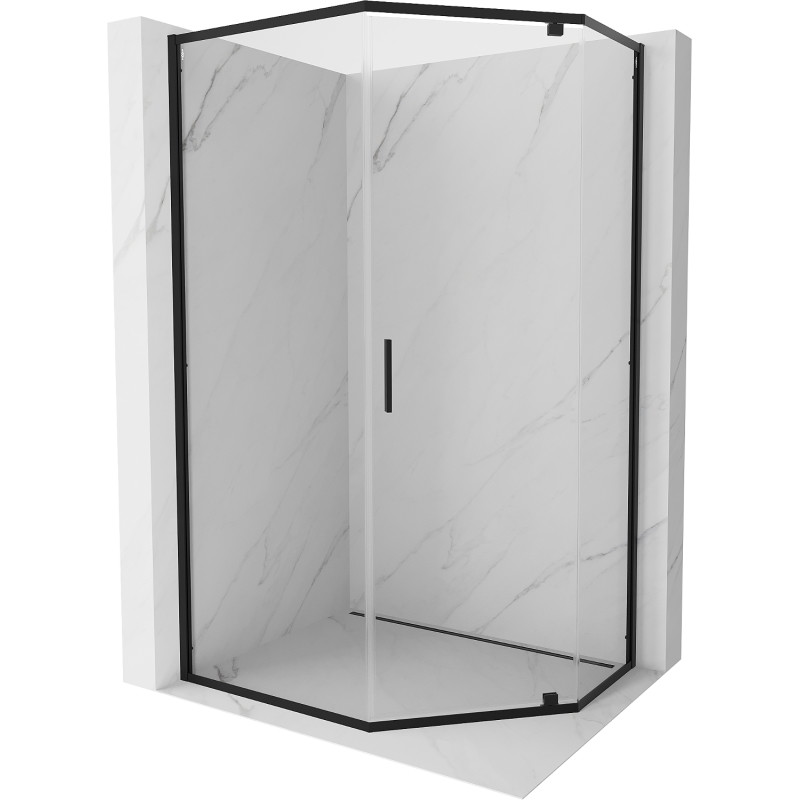 Mexen Exo-R Cabine de douche pentagonale pivotante 100 x 80 cm, transparente, noire - 812-100-080-70-00