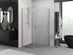 Mexen Exo-R cabine de douche pentagonale pivotante 90 x 80 cm, transparente, dorée - 812-090-080-50-00