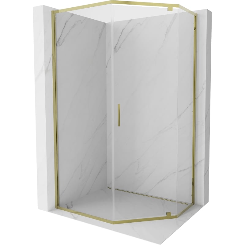 Mexen Exo cabine de douche pentagonale pivotante 90 x 80 cm, transparente, dorée - 812-090-080-50-00