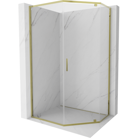 Mexen Exo-R cabine de douche pentagonale pivotante 90 x 80 cm, transparente, dorée - 812-090-080-50-00