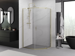 Mexen Exo-R cabine de douche pentagonale à charnières 100 x 80 cm, transparente, dorée - 812-100-080-50-00