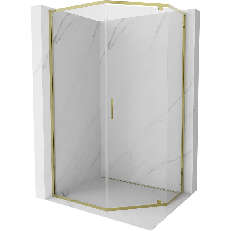 Mexen Exo-R cabine de douche pentagonale à charnières 100 x 80 cm, transparente, dorée - 812-100-080-50-00