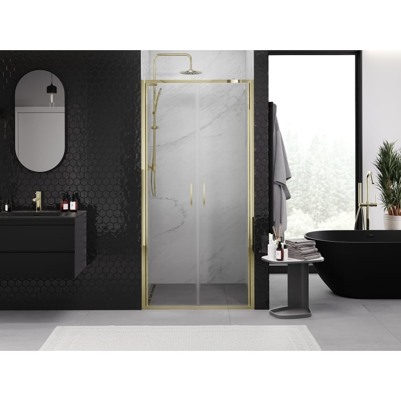 Mexen Exo portes de douche à double battant 110 cm, transparentes, dorées - 814-110-000-50-00