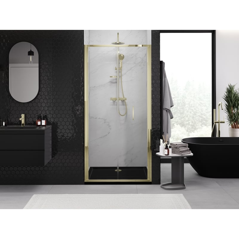 Mexen Exo portes de douche pliantes 120 cm, transparentes, dorées - 816-120-000-50-00
