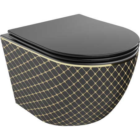 Mexen Lena cuvette WC Rimless avec abattant slow-close slim, duroplast, noir mat/motif grille dorée - 30224079