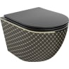 Mexen Lena cuvette WC Rimless avec abattant slim à descente progressive, duroplast, noir mat / motif grille dorée - 30224079