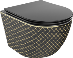 Mexen Lena cuvette WC sans rebord avec siège à descente lente slim, duroplast, noir mat/doré motif grille - 30224079