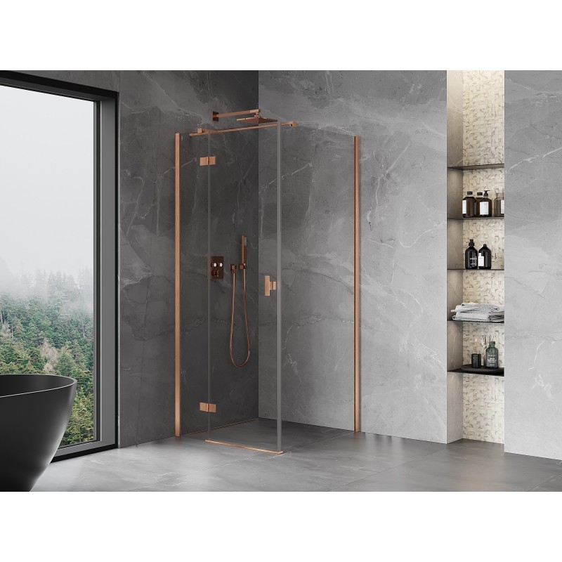 Mexen Mist-H T cabine de douche pivotante gauche 120 x 120 cm, transparent, cuivre brossé - 8A5T-120-120-65-00-L