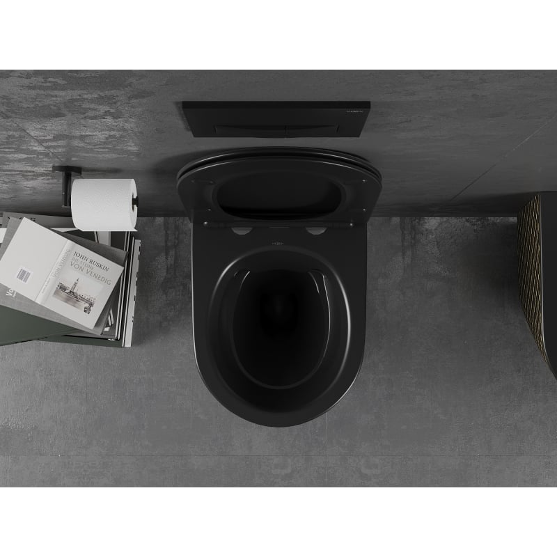 Mexen Lena cuvette WC Rimless avec abattant slim à descente progressive, duroplast, noir mat / motif grille dorée - 30224079