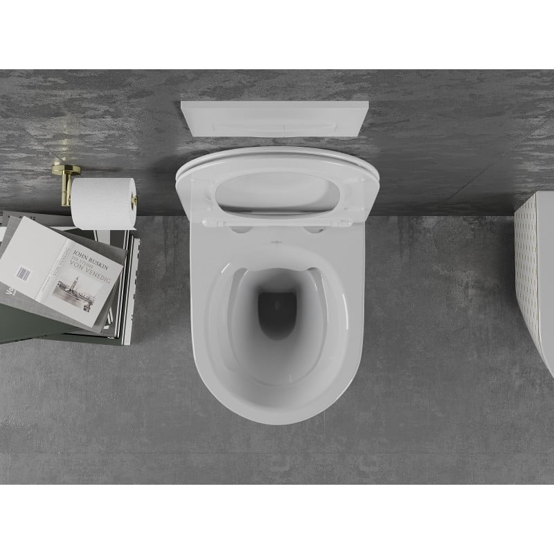 Mexen Lena cuvette WC sans rebord avec abattant à descente amortie slim, duroplast, blanc/or motif grille - 30224009