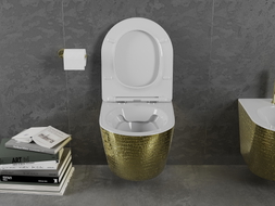 Mexen Lena cuvette WC Rimless avec abattant slim à descente progressive, duroplast, blanc/or motif écailles - 30224008