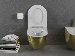 Mexen Lena cuvette WC sans rebord avec abattant à descente lente slim, duroplast, blanc/or motif d'écailles - 30224008