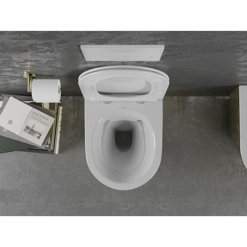 Mexen Lena cuvette WC Rimless avec abattant slim à descente progressive, duroplast, blanc/or motif écailles - 30224008