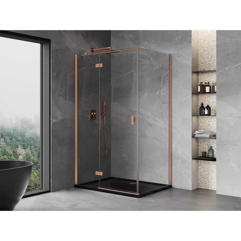 Mexen Mist-H T cabine de douche pivotante gauche 75 x 90 cm, transparent, cuivre brossé - 8A5T-075-090-65-00-L
