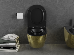Mexen Lena cuvette WC Rimless avec abattant à descente lente slim, duroplast, noir mat/or motif écailles - 30224078