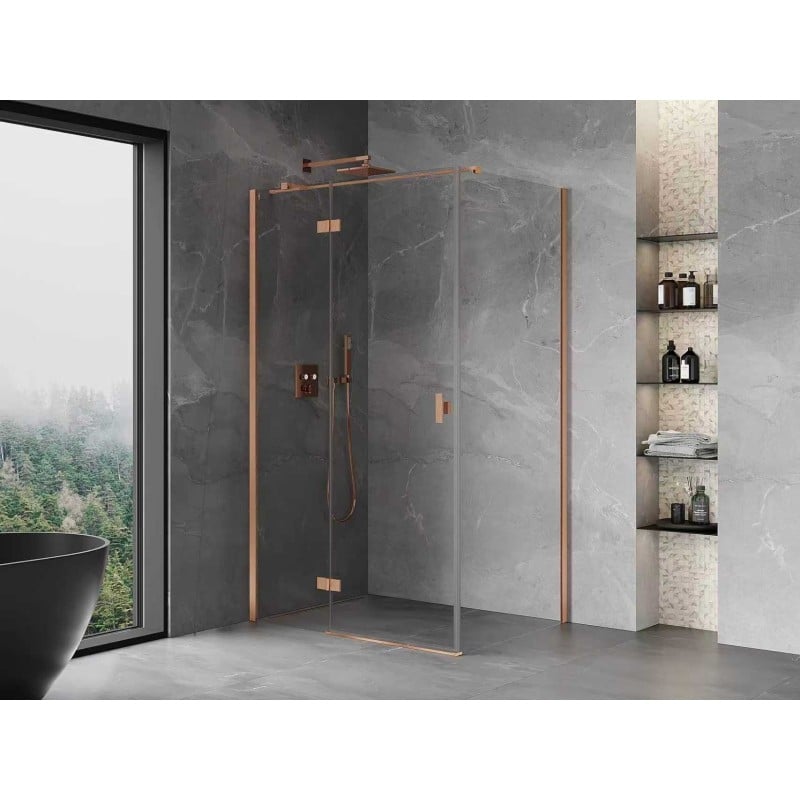 Mexen Mist-H T cabine de douche pivotante gauche 80 x 100 cm, transparent, cuivre brossé - 8A5T-080-100-65-00-L