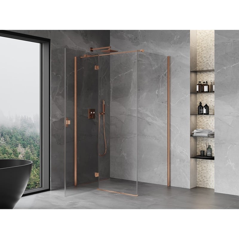 Mexen Mist-H T cabine de douche pivotante gauche 80 x 100 cm, transparent, cuivre brossé - 8A5T-080-100-65-00-L