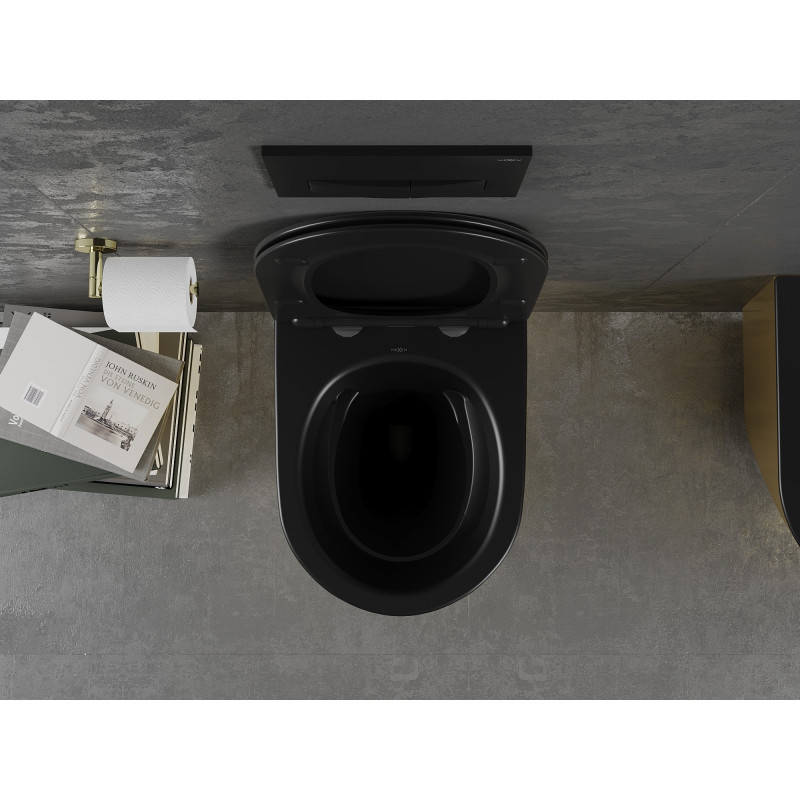 Mexen Lena cuvette WC Rimless avec abattant à descente lente slim, duroplast, noir mat/or - 30224076