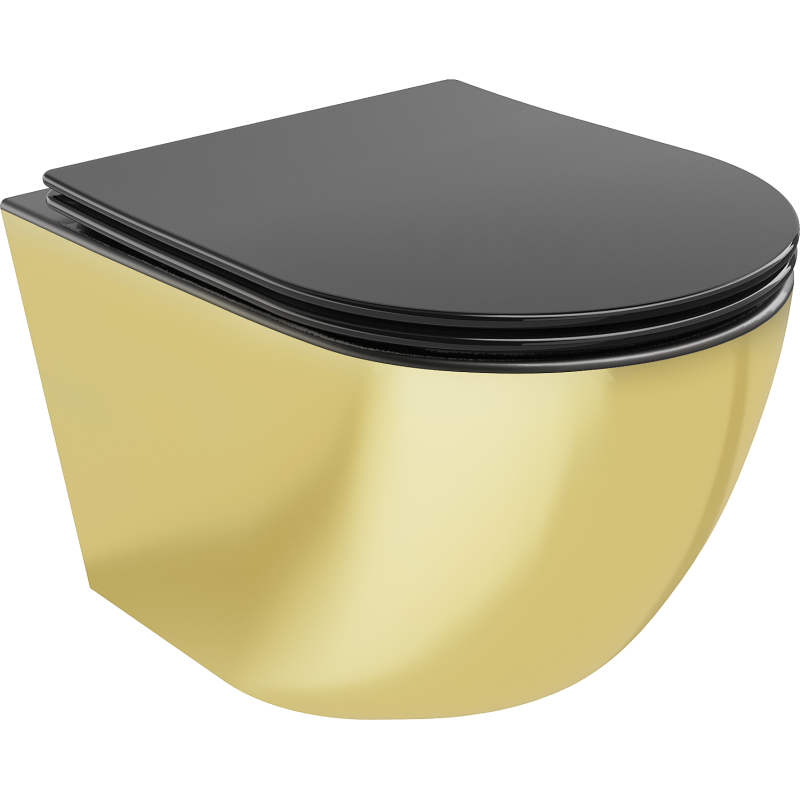 Mexen Lena cuvette WC Rimless avec abattant à descente lente slim, duroplast, noir mat/or - 30224076