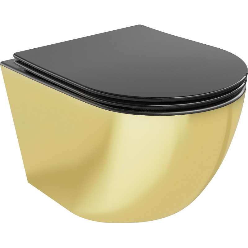 Mexen Lena Cuvette WC sans rebord avec abattant à descente lente slim, duroplast, noir mat/or - 30224076