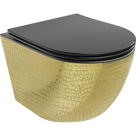 Mexen Lena cuvette WC Rimless avec abattant à descente progressive slim, duroplast, noir mat/motif écailles doré - 30224078