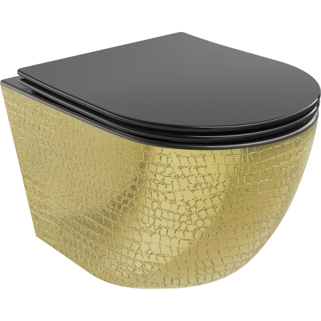 Mexen Lena cuvette WC Rimless avec siège à descente lente slim, duroplast, noir mat/or motif écailles - 30224078