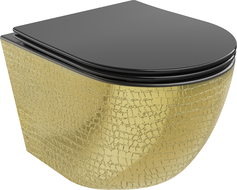 Mexen Lena cuvette WC Rimless avec abattant à descente lente slim, duroplast, noir mat/or motif écailles - 30224078